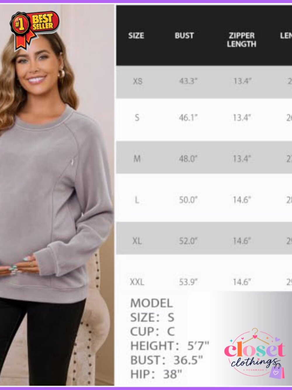 Nursing Sweatshirt Fleece Dual Zippers Postpartum Breastfeeding - Picture 5 of 6